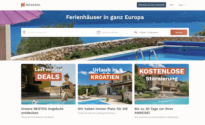 Novasol -Ferienhäuser und Ferienwohnungen in Europa mieten